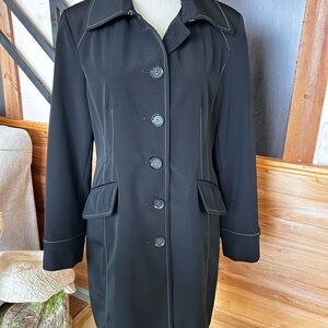 Anne Klein Black Trench Coat with Notched Lapel and Long Sleeves